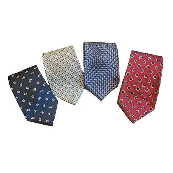 Lot of 4 Vtg Polo Ralph Lauren Silk Tie Hand Made USA Yellow Red Dark Blue Navy - Picture 8 of 16